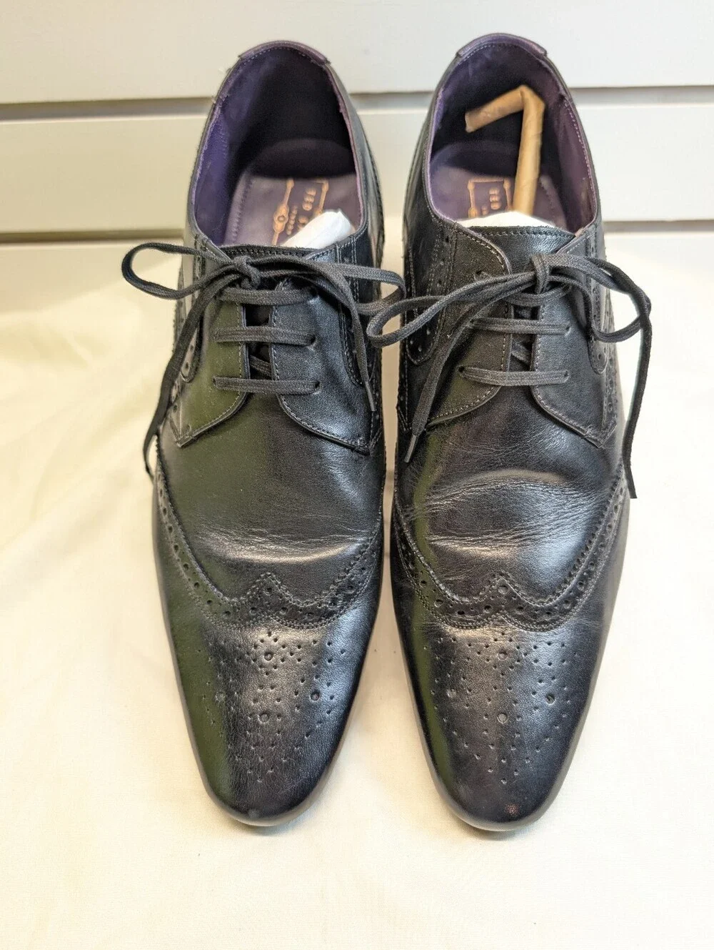 Ted Baker Mens Hann 2  Black Leather Wingtip Lace Up Dress Shoes Sz 10 EUC